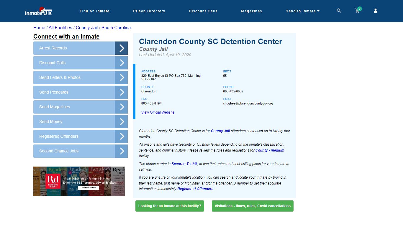 Clarendon County SC Detention Center - Inmate Locator - Manning, SC